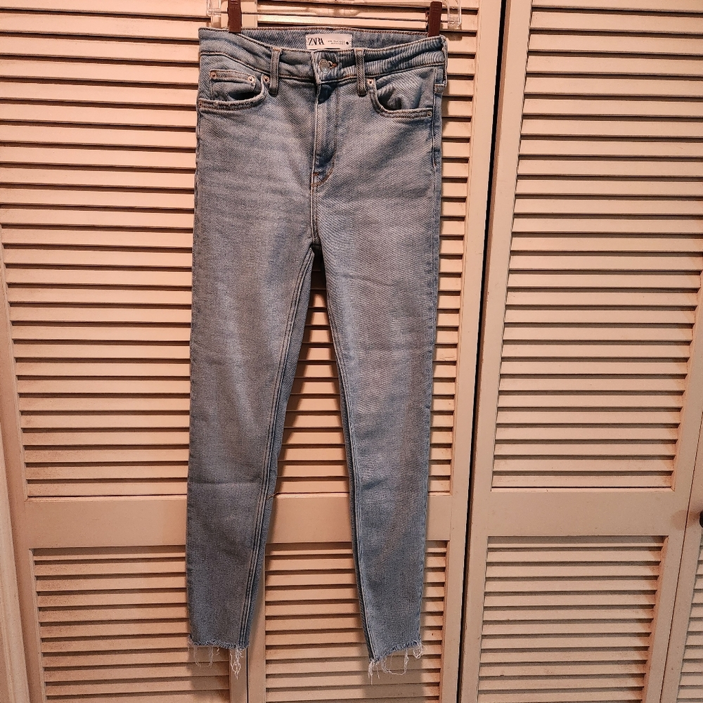 ZARA Super Stretch Skinny Raw Ankle Jeans 4 - Picture 5 of 10